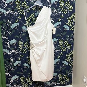 Eliza J White One-Shoulder Dress with Embellishment